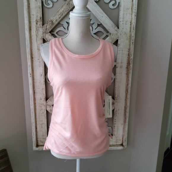 The Sweatshirt Project Women's Sleeveless Crew Neck Side Ruched Tie Tank Peach - Picture 2 of 5